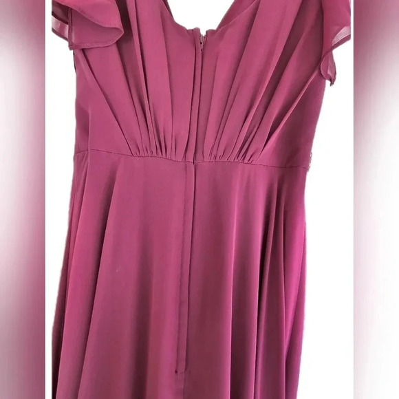 David's Bridal, Size 2, Wine Long Flutter Sleeve Dress - Picture 7 of 13